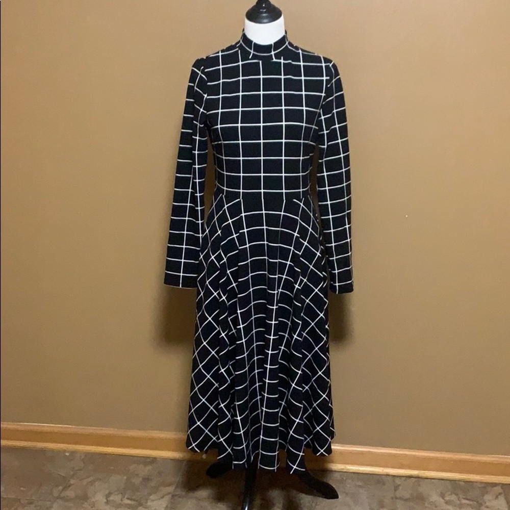 Shein Black White Checkered Midi Dress
